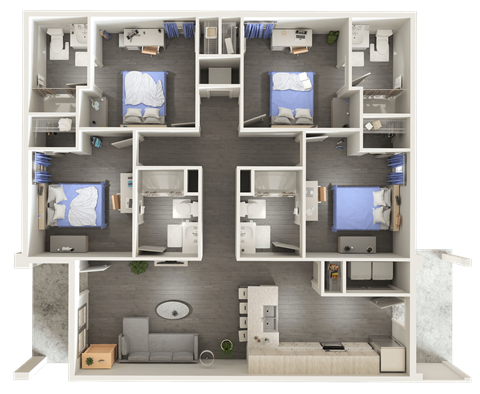 Floor plan for 4 beds, 4 baths, 325 sqft